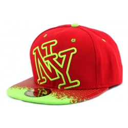 Snapback NY Tag Fond Rouge et Fluo Vert ANCIENNES COLLECTIONS divers