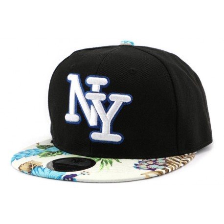 Snapback NY Noire avec visière Florale Ecru ANCIENNES COLLECTIONS divers