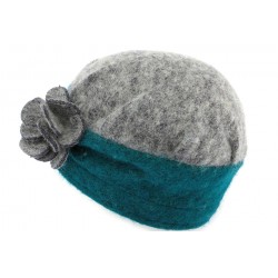 Toque laine bouillie Lydia Léon Montane Gris et Bleu Turquoise ANCIENNES COLLECTIONS divers