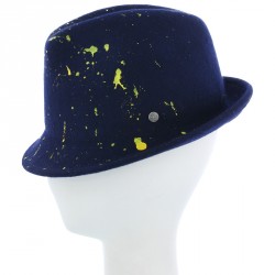 Chapeau Trilby Drippe Bleu tagué Jaune par Céline Robert ANCIENNES COLLECTIONS divers