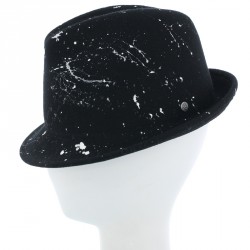 Chapeau Trilby Drippe Noir tagué Blanc Création Céline Robert ANCIENNES COLLECTIONS divers