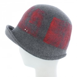 Chapeau Cloche Gris Rouge Hopkine création Céline Robert ANCIENNES COLLECTIONS divers