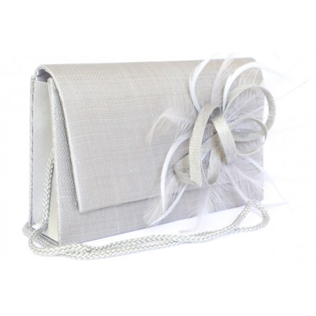 Pochette Falbala Sisal gris avec fleur grise ANCIENNES COLLECTIONS divers