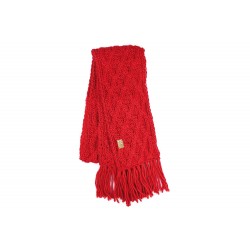 Echarpe Rouge Laine Tricot losanges et franges ANCIENNES COLLECTIONS divers