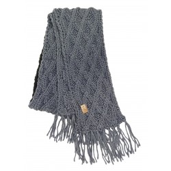 Echarpe Grise Laine Tricot losanges et franges ANCIENNES COLLECTIONS divers