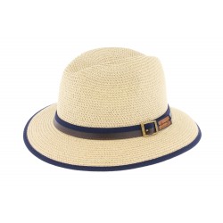 Chapeau paille Hodge beige ceinture bleu ANCIENNES COLLECTIONS divers