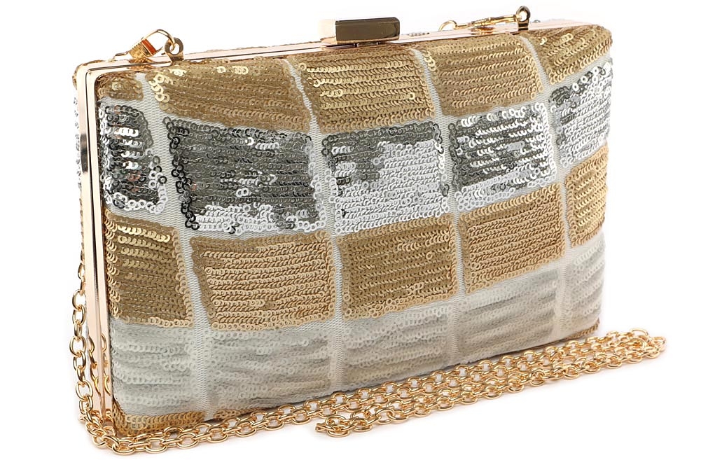 Minaudi re Argent et Dor Pochette mariage Femme avec Sequins