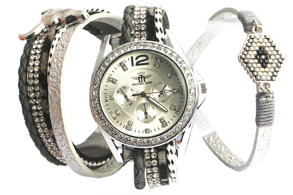 Montre fantaisie femme grise montre bracelet double strass livr 48h