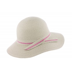 Chapeau de paille femme gris et rose Herman ANCIENNES COLLECTIONS divers