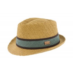 Chapeau de paille beige et bleu Gio Herman ANCIENNES COLLECTIONS divers