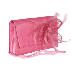 Pochette Mariage Falbala Sisal rose avec fleur rose ANCIENNES COLLECTIONS divers