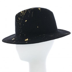 Chapeau Fedora Noir Tagué Or Valferet création Céline Robert ANCIENNES COLLECTIONS divers