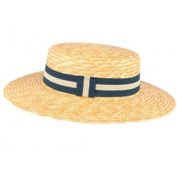 Chapeau de paille canotier beige ceinture bleue Moritz ANCIENNES COLLECTIONS divers