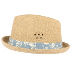 Chapeau Porkpie en lin beige ceinture bleue Hackman ANCIENNES COLLECTIONS divers