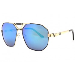 Grosses Lunettes Soleil Miroir Bleu Monture Noire et Doree Fashion Kan ANCIENNES COLLECTIONS divers