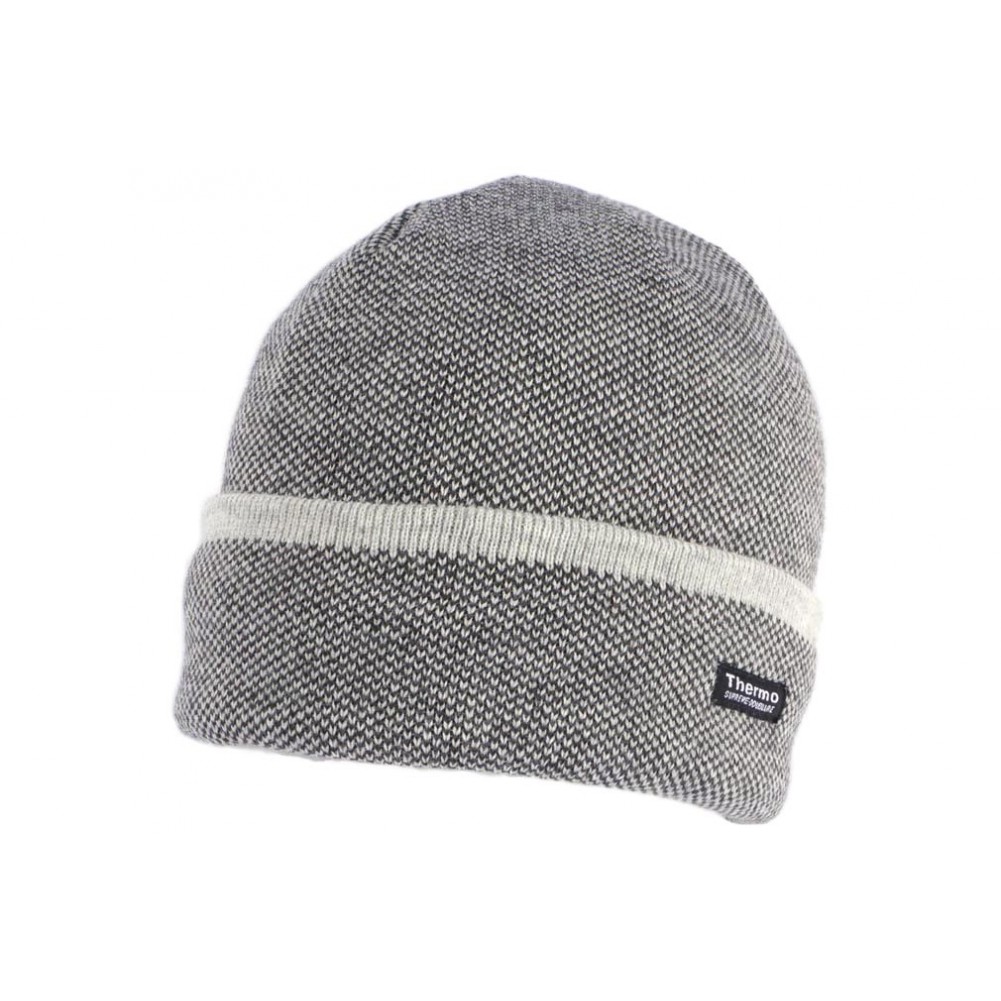 Bonnet Laine Gris Clair a Revers Homme Femme Double Thermo Polaire  Kanysk-Taill