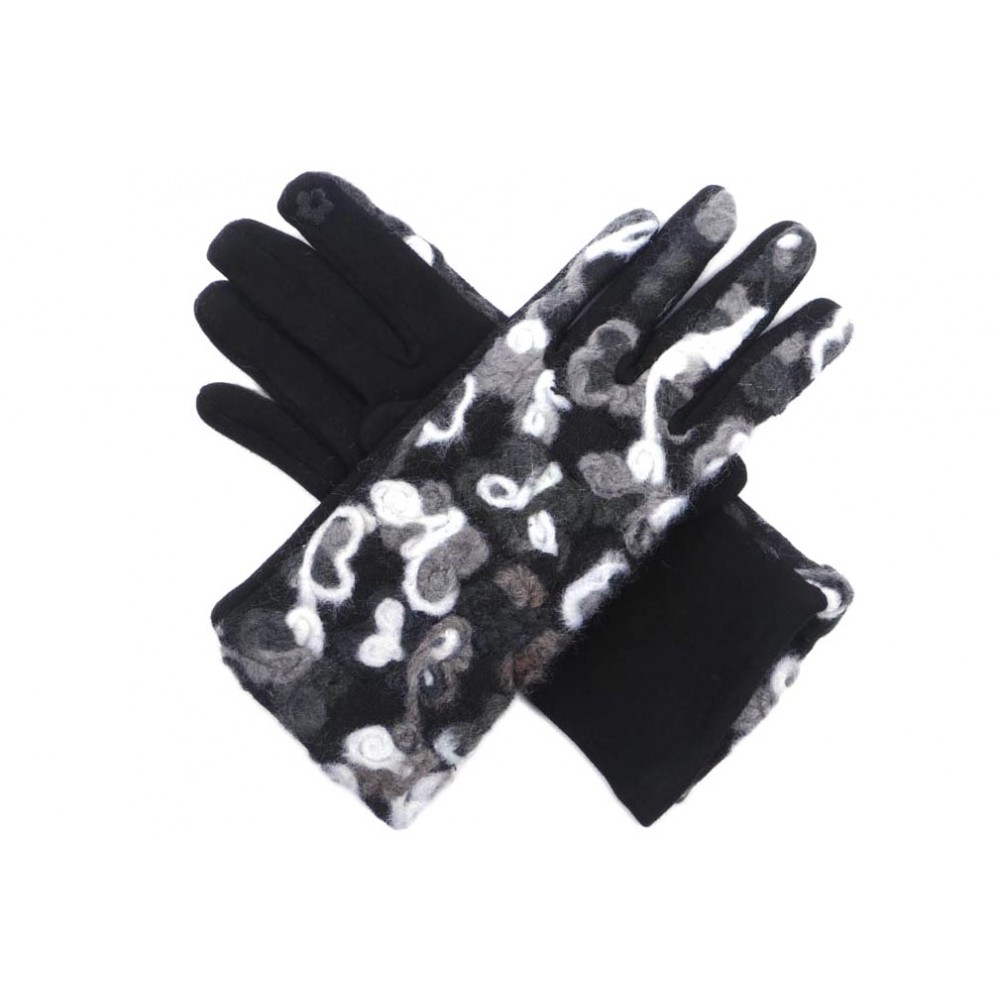 Paire de gants tactile en laine couleur Noire