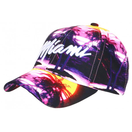 Casquette Miami Violette Jaune Palmiers Tropical Night Baseball CASQUETTES Hip Hop Honour