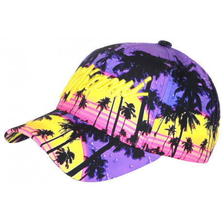 Casquette Enfant jaune et violette Miami Tropical Night de 7 à 11 ans Casquette Enfant Hip Hop Honour