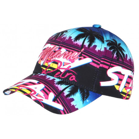 Casquette Enfant bleue et violette Miami Tropical City de 7 à 11 ans Casquette Enfant Hip Hop Honour