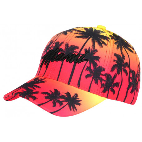 Casquette Miami Jaune Rouge casquette tropicale Palmiers livre en 48h