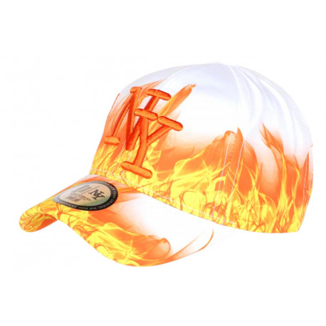 Casquette NY Orange et Blanche Design Streetwear Baseball Fire CASQUETTES Hip Hop Honour