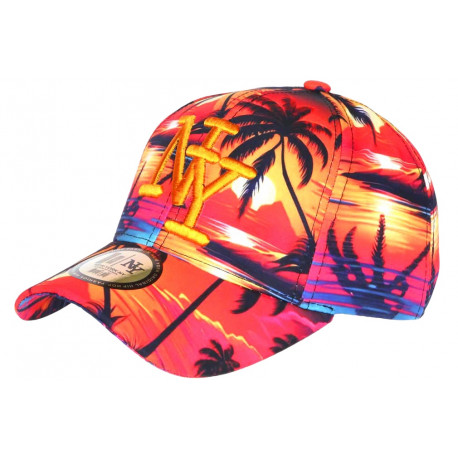 Casquette NY Orange Palmiers Look Tropical Copaka Baseball CASQUETTES Hip Hop Honour