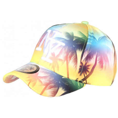 Casquette NY Jaune et Bleue Palmiers Look Tropical Copaka Baseball CASQUETTES Hip Hop Honour