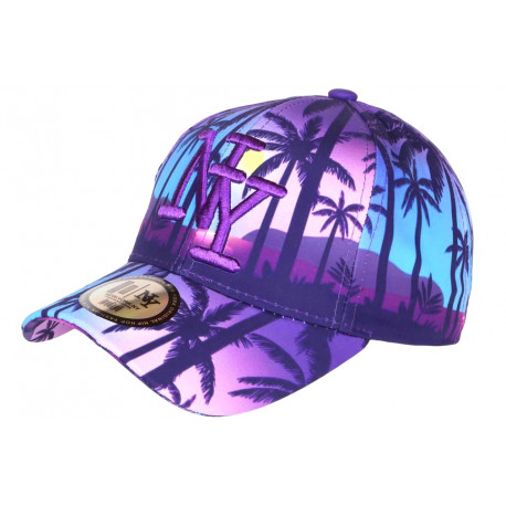 Casquette NY Violette Bleue Tropicale Palmiers Copaka Baseball CASQUETTES Hip Hop Honour