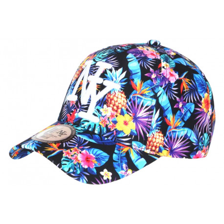 Casquette Enfant Bleue Jaune Fleurs Ananas NY Sunlight 7 a 12 ans Casquette Enfant Hip Hop Honour