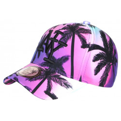 Casquette NY Rose et Bleue Palmiers Print Tropical Baseball Copaka CASQUETTES Hip Hop Honour