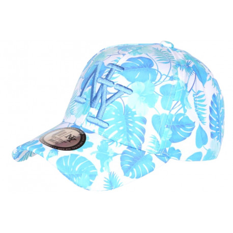 Casquette NY Blanche Turquoise Fleurs Exotiques Fantaisies Baseball Bali CASQUETTES Hip Hop Honour