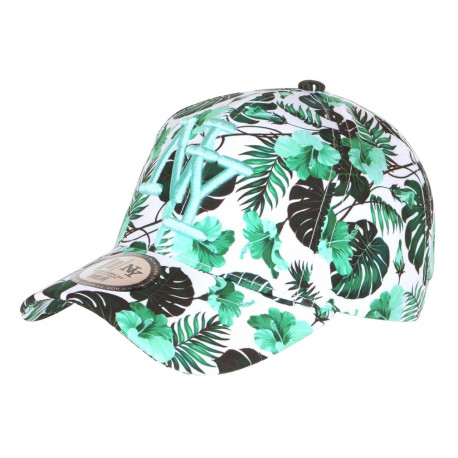 Casquette NY Blanche Verte Fleurs Exotiques Fantaisies Baseball Bali CASQUETTES Hip Hop Honour