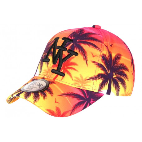 Casquette NY Jaune et Rouge Palmiers Style Tropical Copaka Baseball CASQUETTES Hip Hop Honour