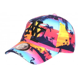 Casquette NY Bleue et Rouge Palmiers Style Tropical Copaka Baseball CASQUETTES Hip Hop Honour