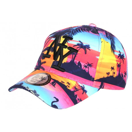 Casquette NY Bleue et Rouge Palmiers Style Tropical Copaka Baseball CASQUETTES Hip Hop Honour