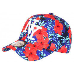 Casquette Enfant Bleue Fleurs Rouges Tropicales NY Phuket de 7 a 12 ans Casquette Enfant Hip Hop Honour