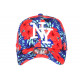 Casquette Enfant Bleue Fleurs Rouges Tropicales NY Phuket de 7 a 12 ans Casquette Enfant Hip Hop Honour