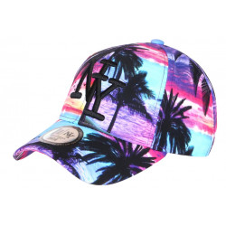 Casquette NY Bleue et Violette Palmiers Tropicale Copaka Baseball CASQUETTES Hip Hop Honour