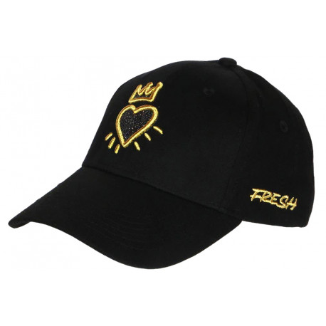 Casquette Noire et Doree Strass Coeur Couronne Coton Baseball Fresh CASQUETTES FRESH