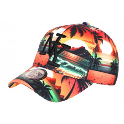 Casquette NY Orange et Verte Palmiers Tropicale Bora Baseball CASQUETTES Hip Hop Honour