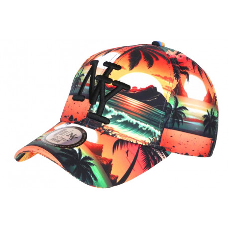 Casquette NY Orange et Verte Palmiers Tropicale Bora Baseball CASQUETTES Hip Hop Honour