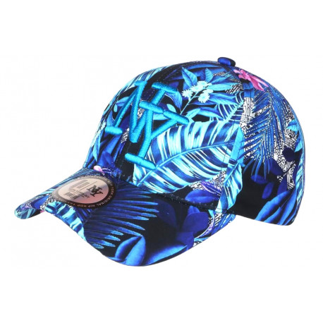 Casquette NY Bleue Fleurs Roses Exotiques Fantaisies Baseball Bali CASQUETTES Hip Hop Honour