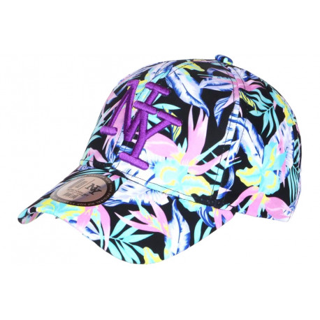 Casquette NY Violette et Noire Fleurs Tropicales Baseball Bali CASQUETTES Hip Hop Honour