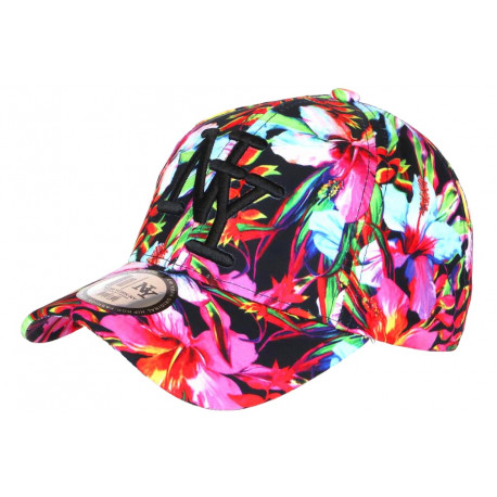 Casquette NY Rose et Noire Fleurs Tropicales Baseball Bali CASQUETTES Hip Hop Honour