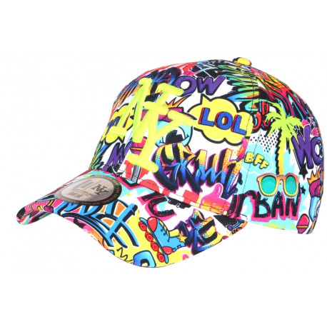 Casquette NY Blanche et Violette Look Pop Art Comics Baseball Wow Boom CASQUETTES Hip Hop Honour