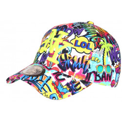 Casquette Enfant Blanche et Violette Comics Pop Art NY Boom 7 a 11 ans Casquette Enfant Hip Hop Honour