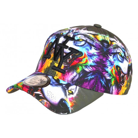 Casquette NY Loup Bleue Grise Print Fashion Original Baseball Wolf CASQUETTES Hip Hop Honour