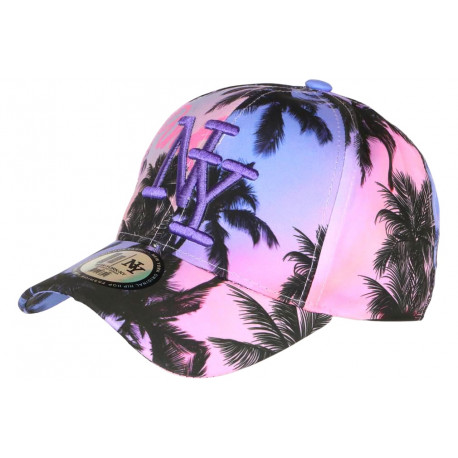 Casquette NY Rose et Violette Tropicale Palmiers Sunset Baseball CASQUETTES Hip Hop Honour