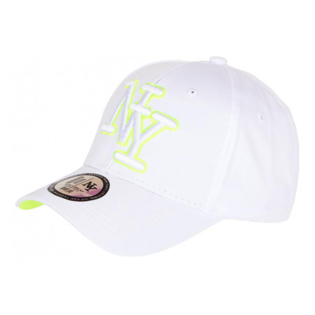 Casquette NY Blanche et Jaune Fluo Tendance Visiere Baseball Broadwyx CASQUETTES Hip Hop Honour